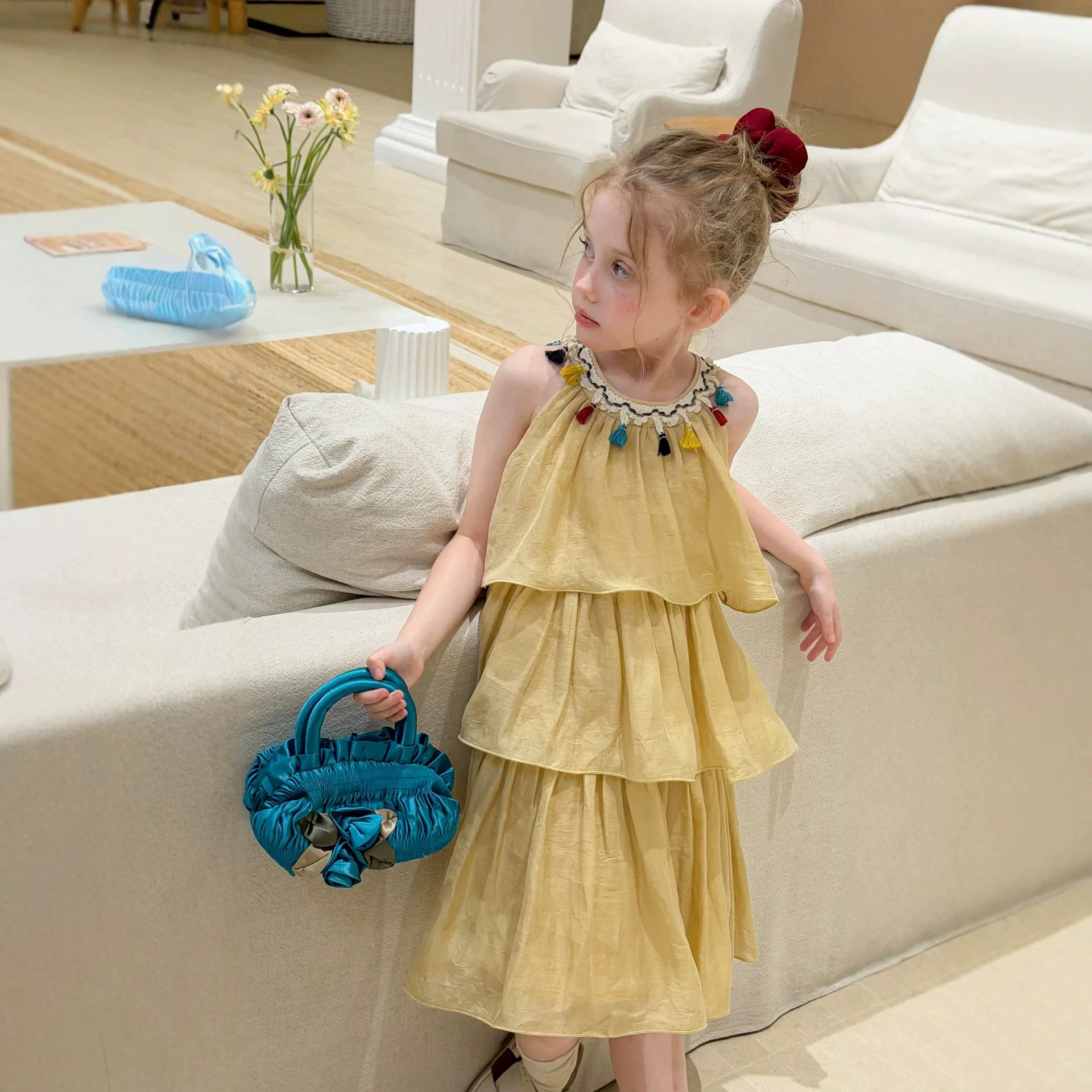 Girls Casual Princess Vest Dress 2026 Summer New Girl's Design Sleeveless Bohemian Cake Dress