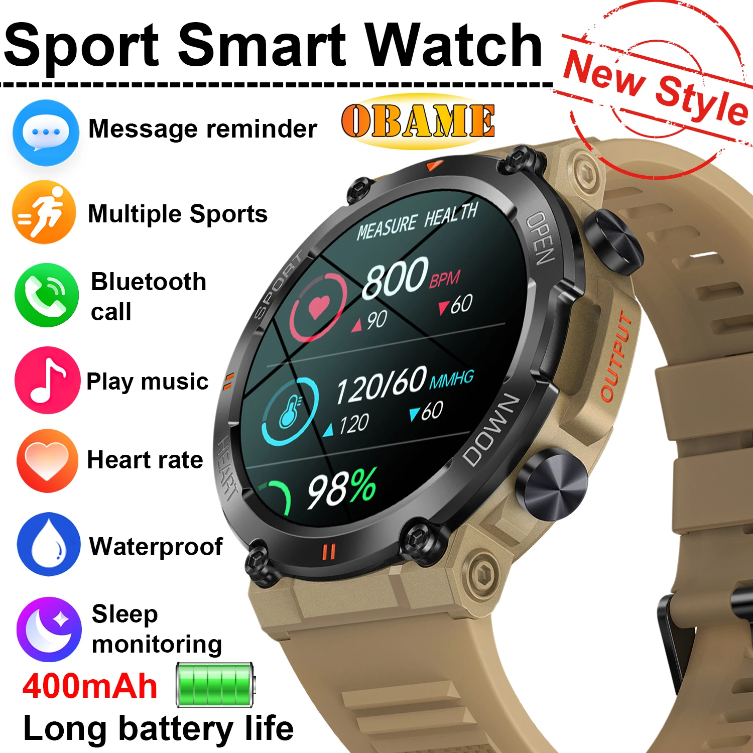 Latest Fashion 2025 Smart Watch Men's Military Healthy Bluetooth Call Fitness Waterproof Sports Smartwatch For IOS Android Phone