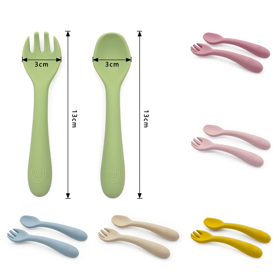 1PCS  Infant Soft Silicone Feeding Tableware For Toddler Kids Cartoon Cutlery Training Fork Spoon Set Baby Accessories