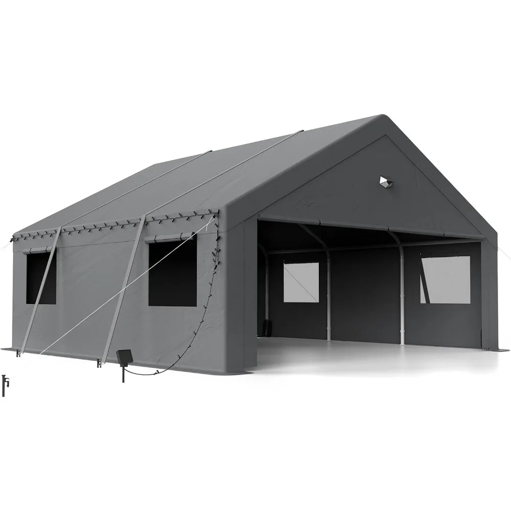 

Heavy Duty Car Port, Portable Car Ports Garage with 2 Roll-Up Drive Through Doors,