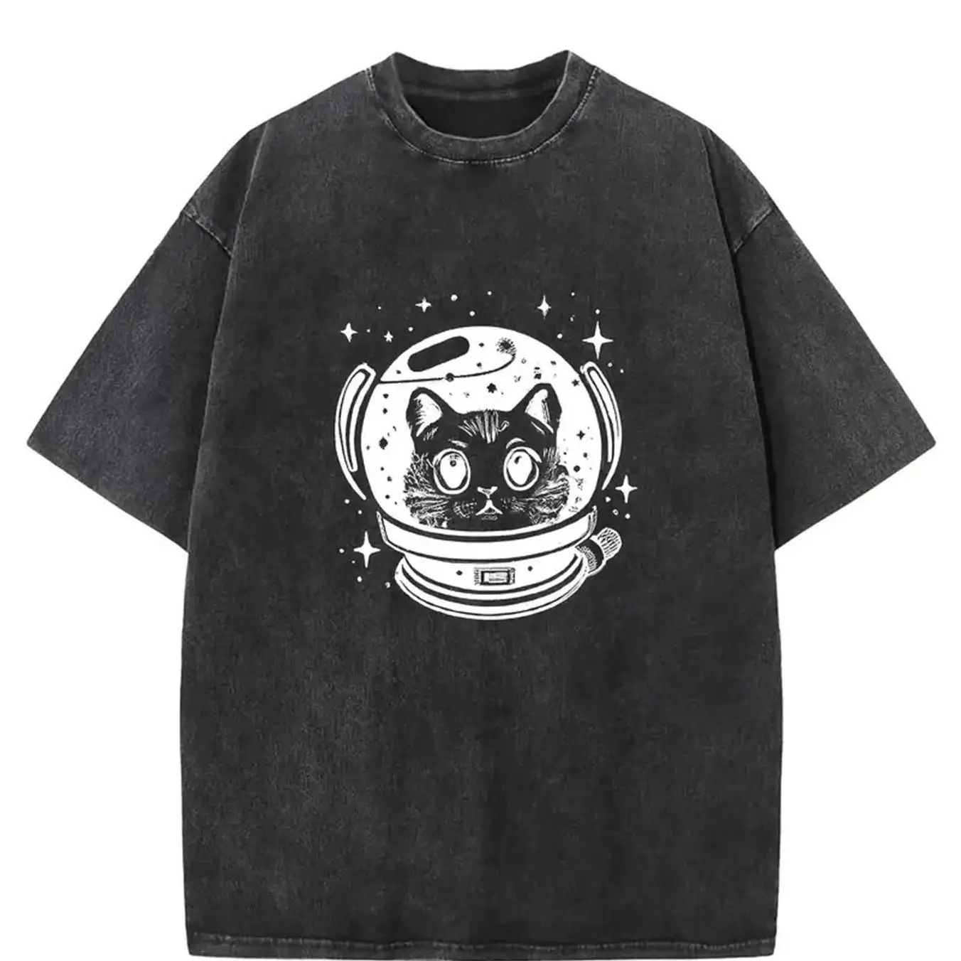 

Space Cat Astronaut T-shirt, Men Women Oversized Washed Tee, Funny Kitty Graphic Top, Cat Lover Space Fan Gift