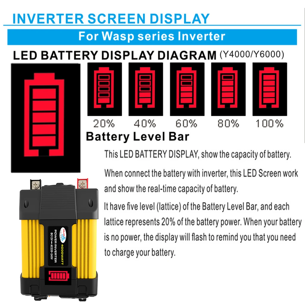 Artudatech 4000W Car Power Sine Wave Inverter w LED Display DC 12V To AC 220V Inverter