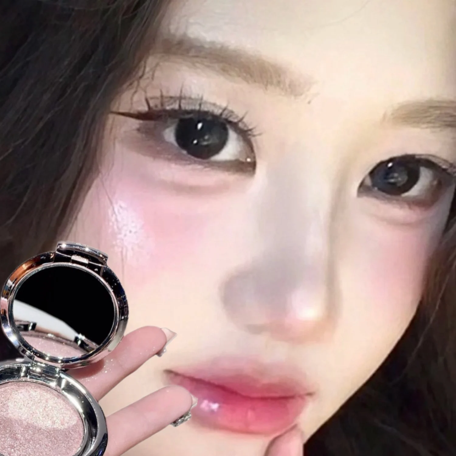 SHAQINUO 3 สี Pearlescent Flashy Face Contour Powder Compact พร้อม Fine Shimmer Highlighter Cream Powder Compact