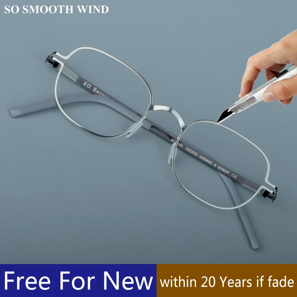 

No Fading Men Square Business Glasses Frame Eyeglasses German Ultralight No Screw Spectacles Frames Women Pure Handmade Eyewear