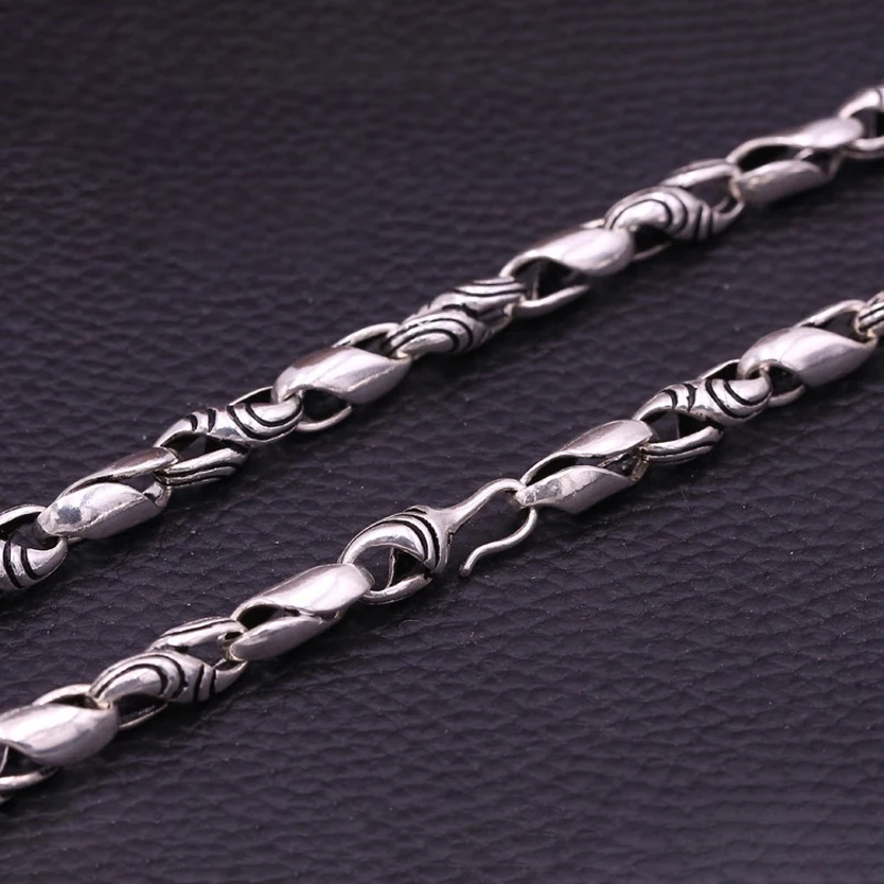 Real Solid 925 Sterling Silver Chain Men 7mm Smooth Twill Twist Beads Link Necklace 77g/60cm