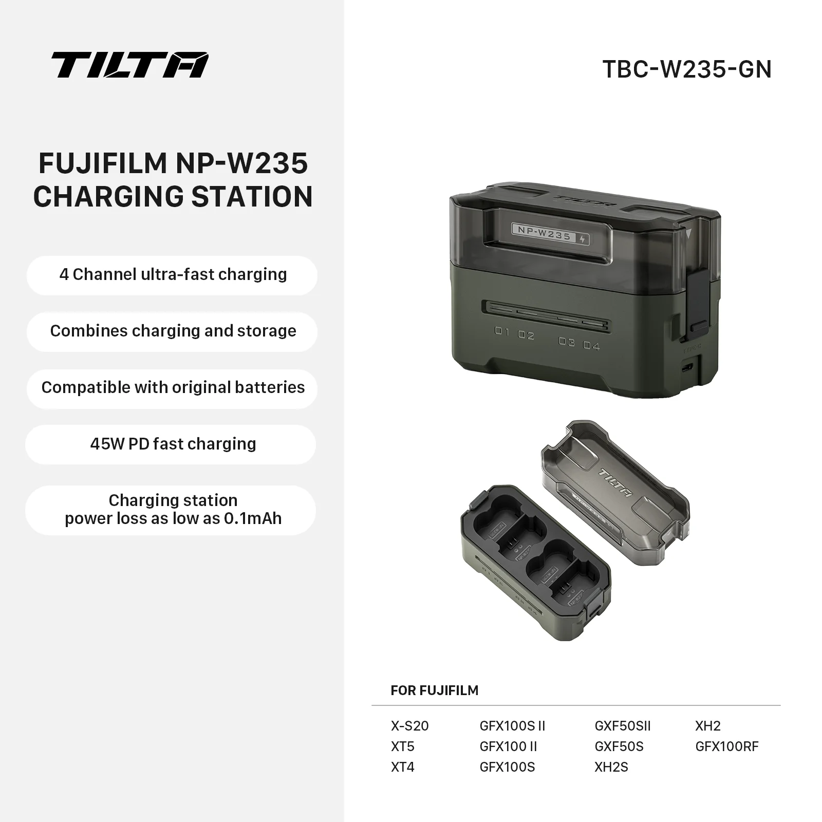 TILTA NP-FZ100 Batterijlader 4-kanaals snellaadstation 45W USB-C PD LED voor Sony A7IV A7SIII FX3 FX30 A6700 ZV-E10 Canon