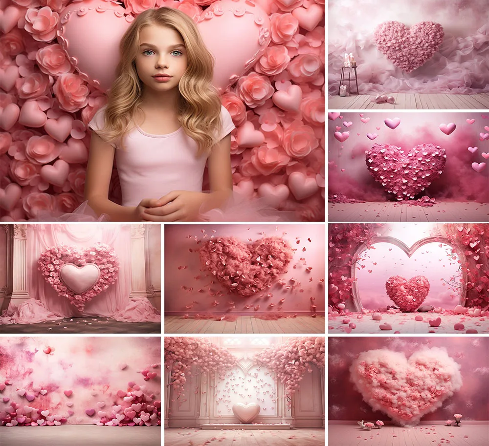 

Mehofond Photography Background Valentine's Day Love Heart Pink Floral Kid Birthday Wedding Portrait Decor Backdrop Photo Studio