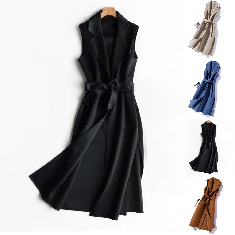 

Женский термокардиган-жилет без рукавов с отложным воротником и дизайном с открытыми швами, подходит для весны и осени