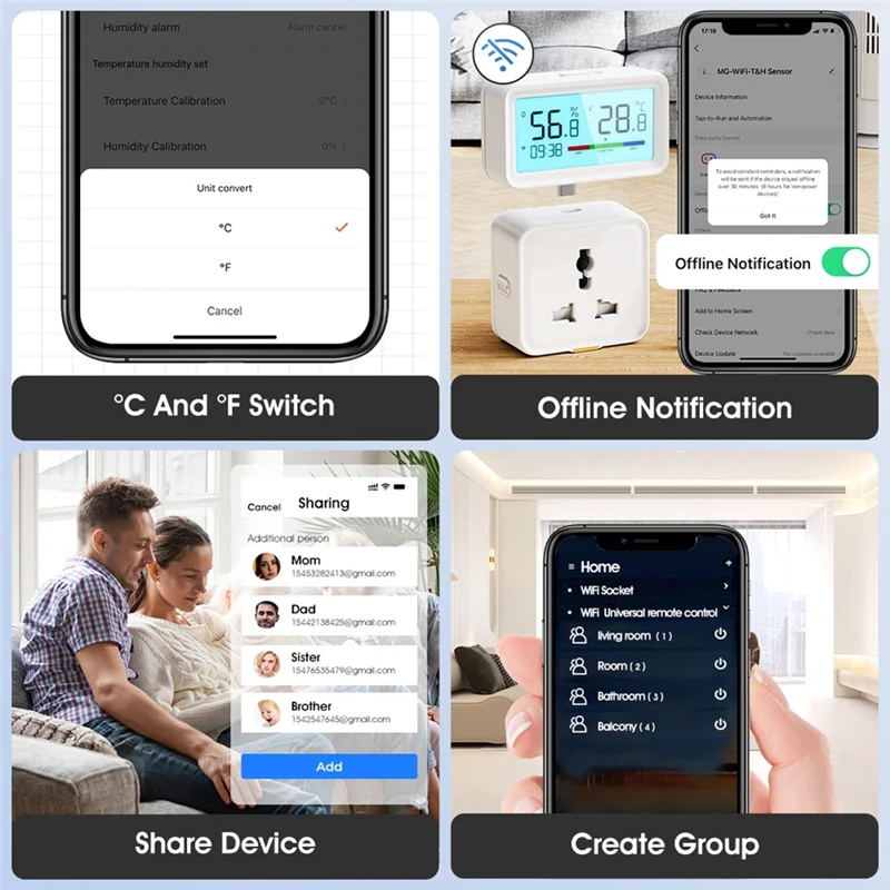 ABGR-Tuya Smart Wi-Fi Датчик температуры и влажности Беспроводной термометр-гигрометр с ЖК-дисплеем Домашняя сигнализация с дистанционным управлением-B Durab