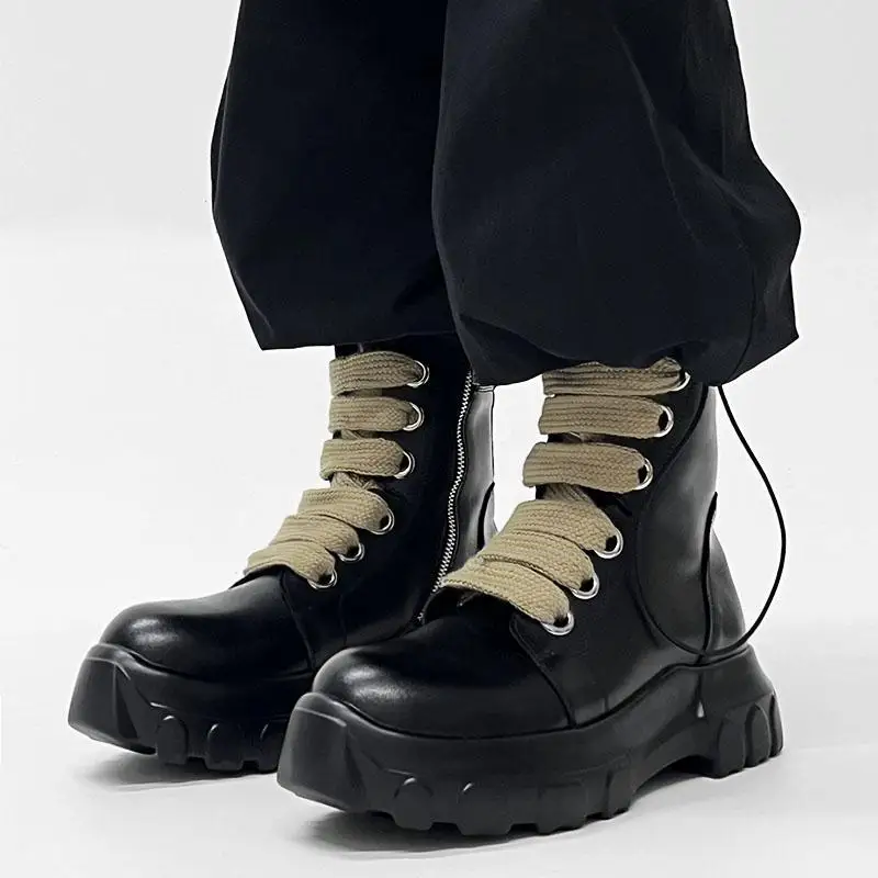 2026 New Men's Side Zipper Punk Retro Motorcycle Boots High-quality Men's Increased Anti-slip Hiking Boots Men's Shoes