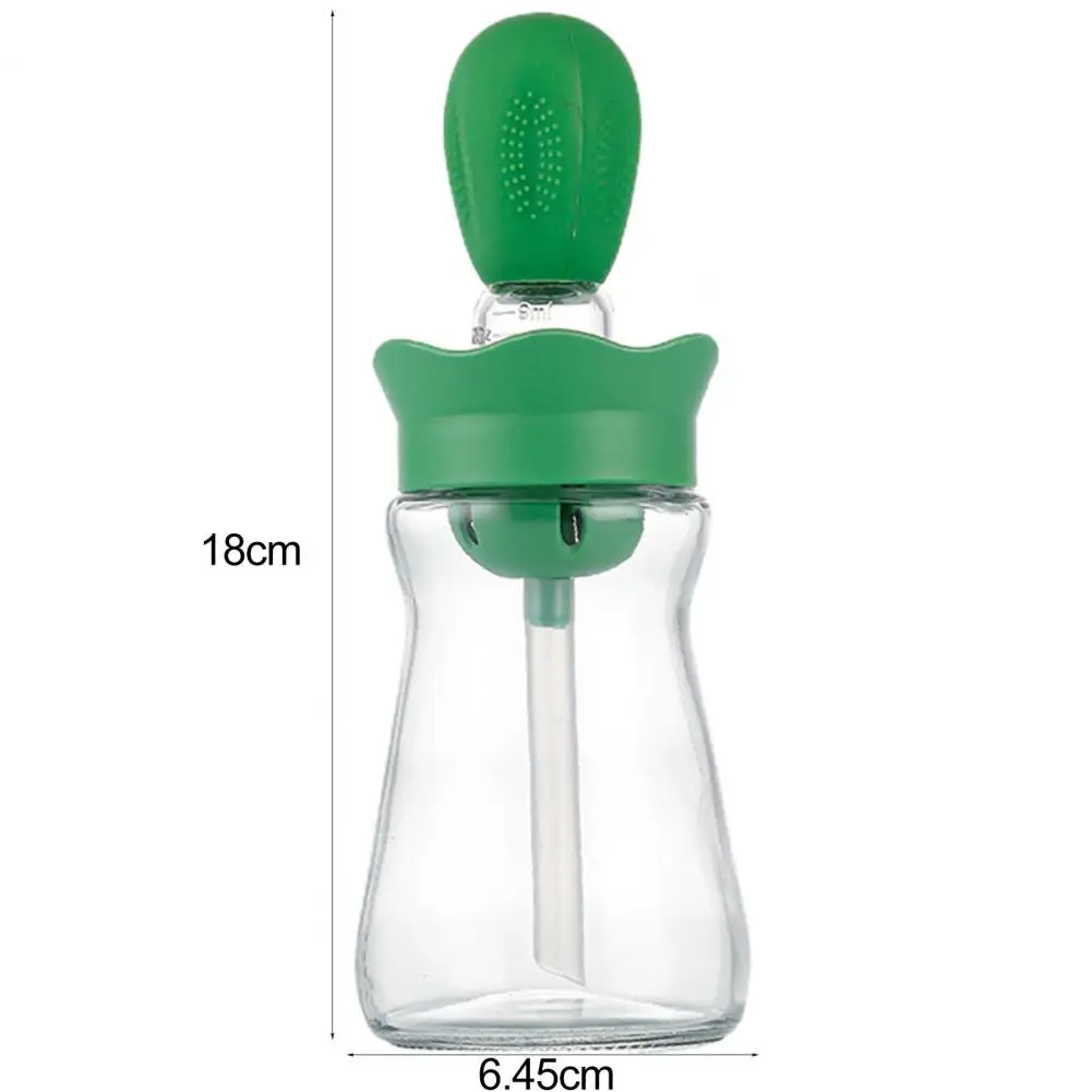 200ML 2 in 1 Glass Oil Bottle with Silicone Brush Clear Control Soft Bristles Creative Cactus Olive Oil Dispenser for Kitchen