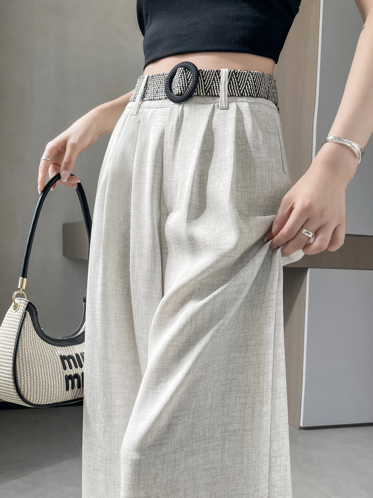 

High Waist Linen Wide Leg Pants Women's Summer Thin Hanging Sensation Pear Shape Floor Length Ice Silk Loose Fit Trousers