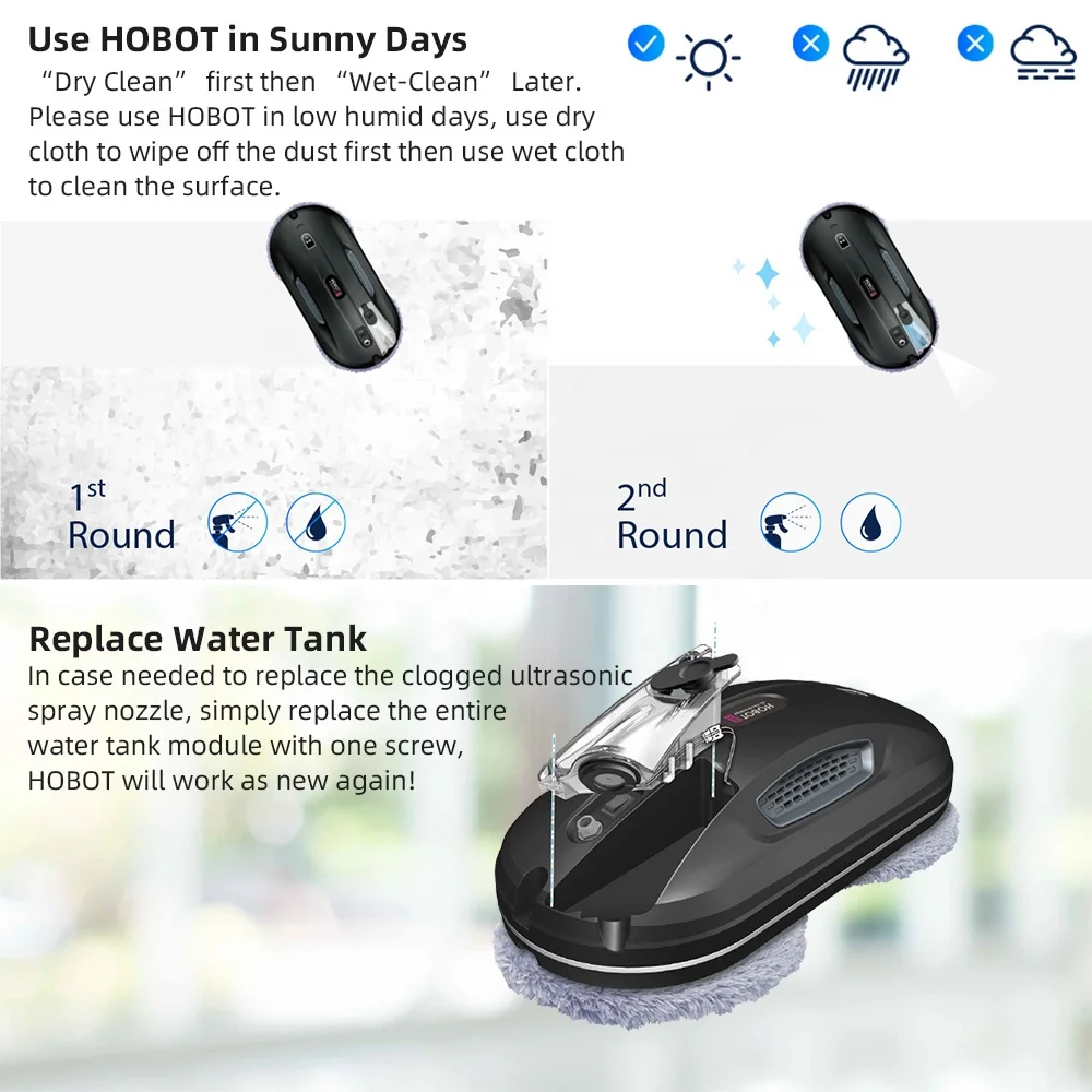 Good HOBOT 388 Electric Window Cleaner Robot /App Ultrasonic Water Spray Vacuum Double Sided Window Cleaner Equipment Automatic