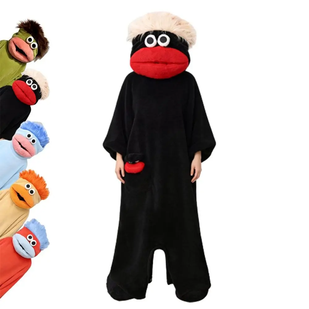 Funny Soft Coral Fleece Big Mouth Onesie Pajamas Thicken Texture Hooded Pajamas Cosplay Costume Sleep Dress Unisex