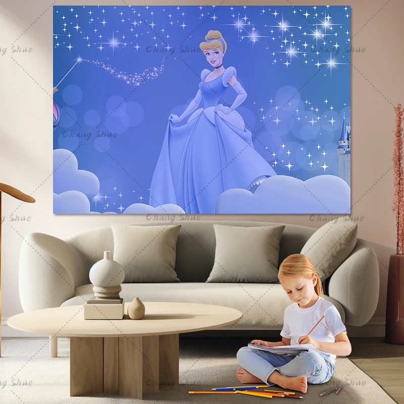 Disney Blue Dress Blonde Princess Backdrop Girls Birthday Party Decor Photo Background Cinderella Banner Baby Shower Photocall