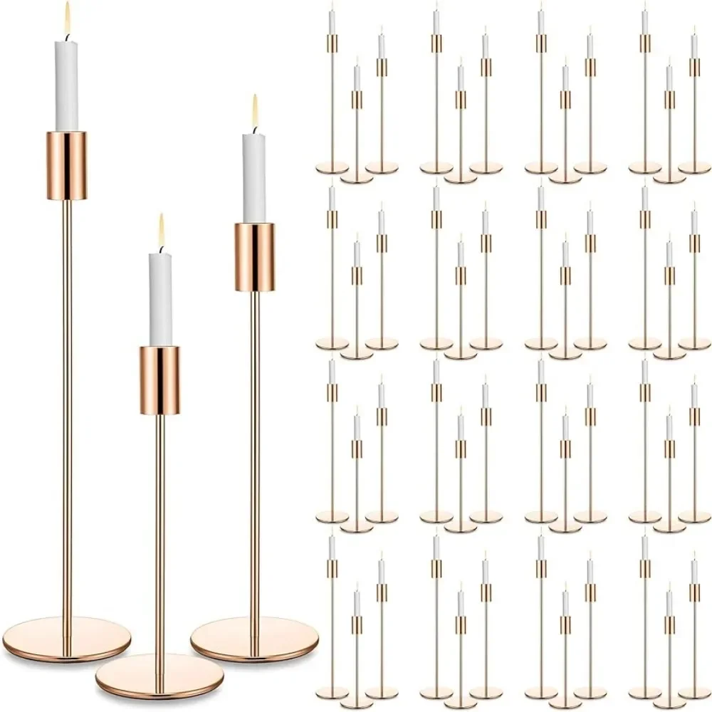 

48 Pcs Gold Candle Holders Elegant Tall Taper Candlestick Holder Bulk Metal Candle Stick Stand Assorted Heights Fits Candles