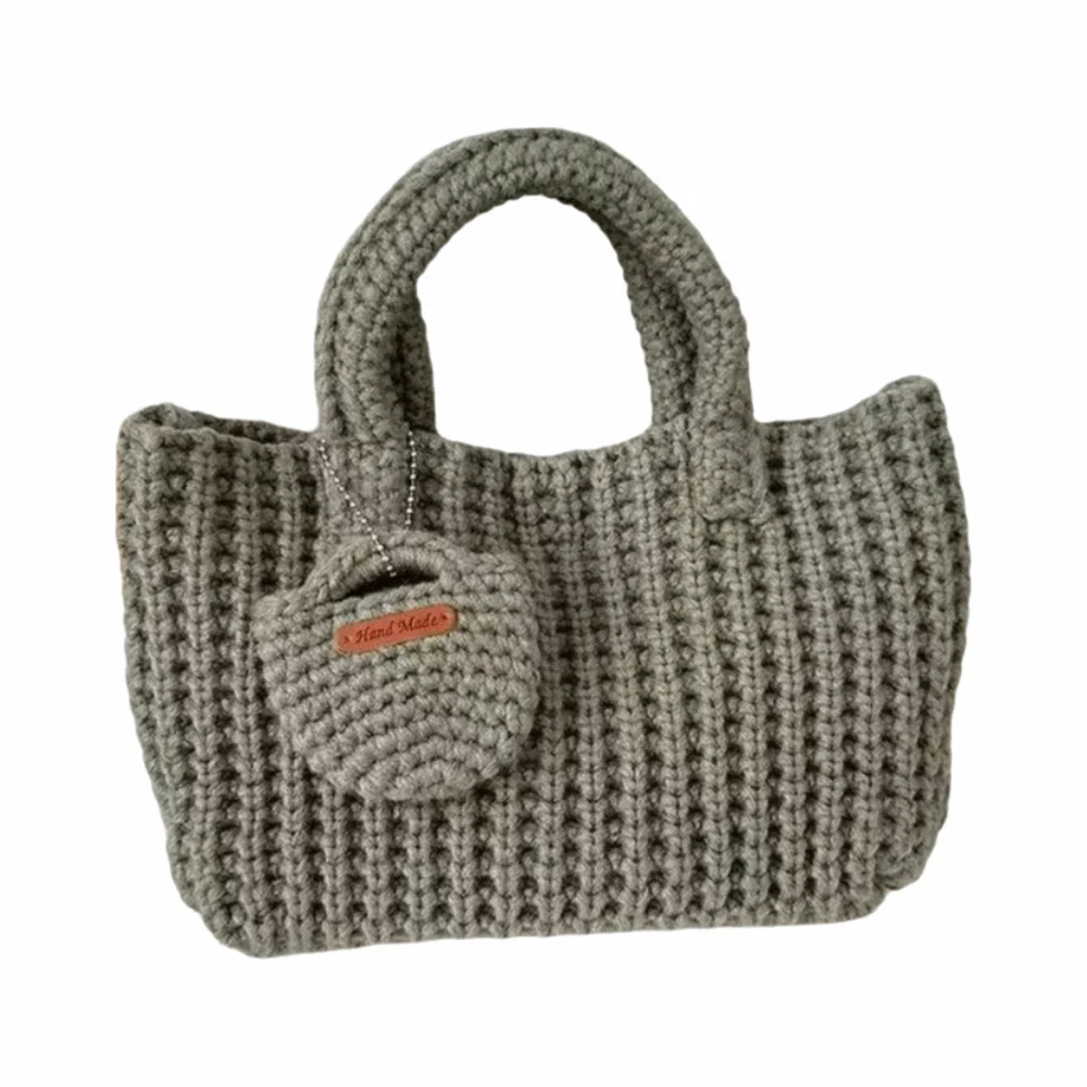 Classic Knitted Handbag Crochet Large Sized Cotton Thread Woven Bag Eco-Friendly Solid Color Vintage Style Bag Autumn Winter