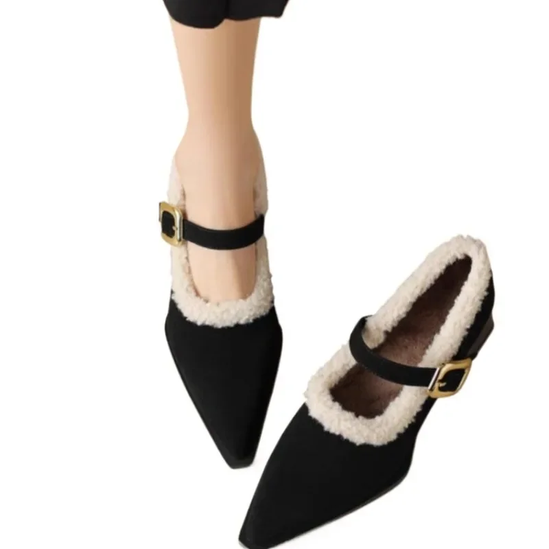 2024 Hot Sale Ladies Shoes Mary Janes Women's High Heels Warm Dress Pumps Women Pointed Toe Med Heel Buckle Strap Shoes Women image 5