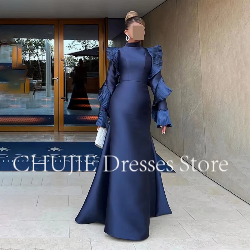 

CHUJIE Mermaid Elegant Evening Dresses Women's High Neck Prom Gowns Ruffle Party Prom Dress Customized Special Occasion Dress