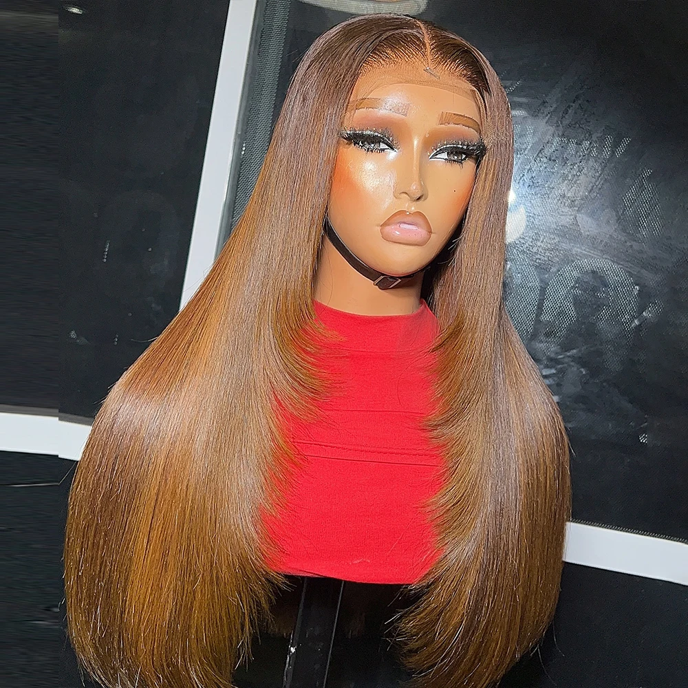 

13x6 многослойный прямой HD прозрачный кружевной фронтальный парик из натуральных волос для женщин 16-36 дюймов 300/400 плотность предварительно выщипанные Wear And Go