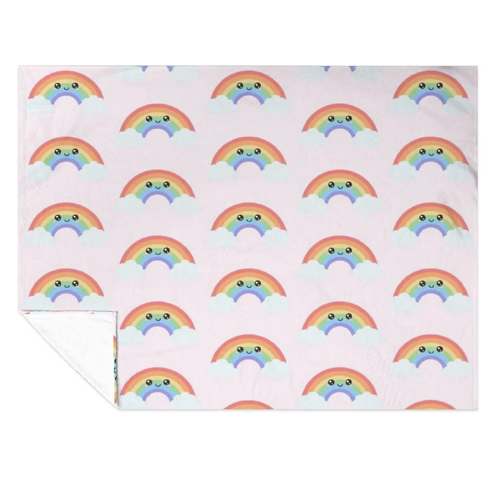 

Rainbow Pastel Happy Blushing Smiling Clouds Throw Blanket Sofa Throw Vintage Flannels Plaid on the sofa Blankets