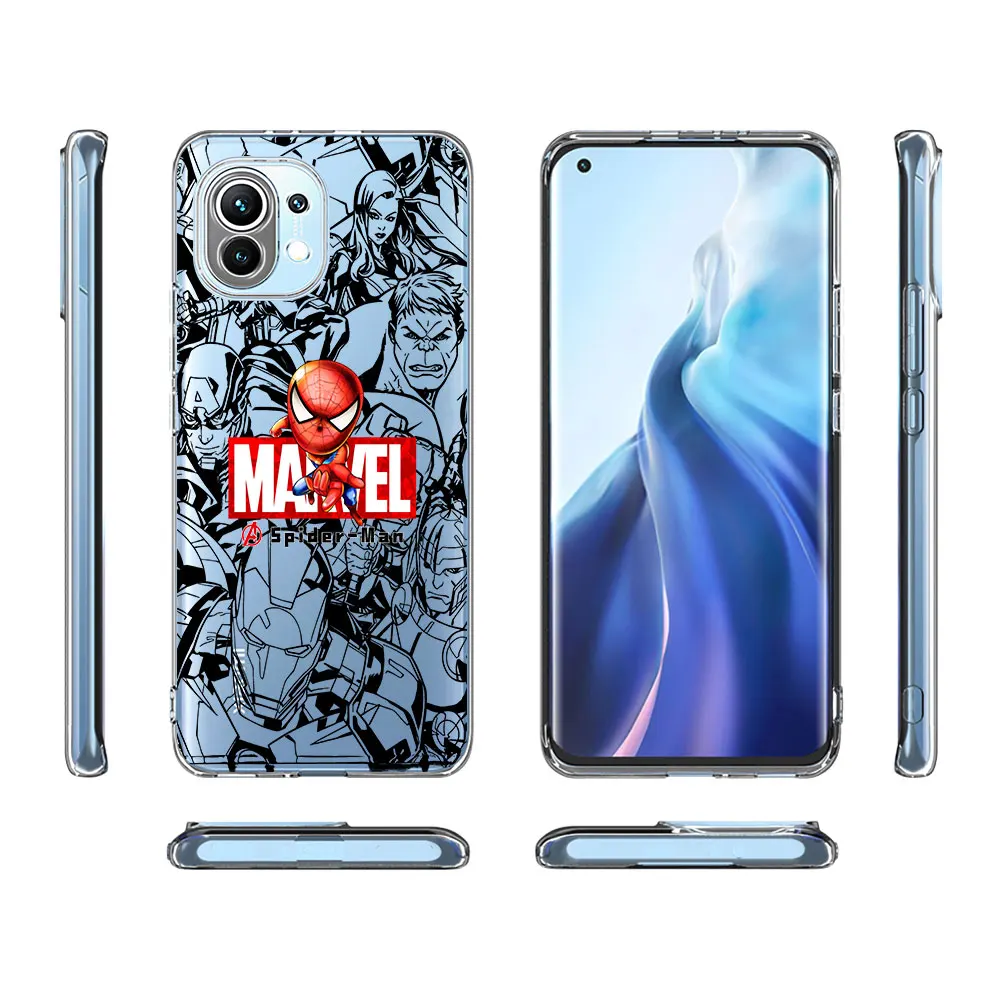 Marvel Ironman Spiderman Transparent Case for Xiaomi Mi 6X A2 11T 13 12 12X 12T 8 10T A3 CC9E 11 11i 5X A1 9 Soft Phone Cover