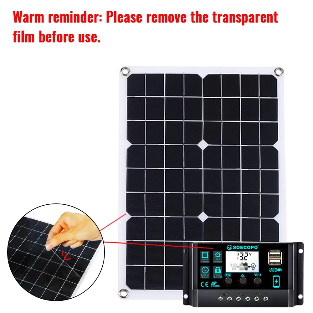(الأسهم الأمريكية 2-8 أيام) مجموعة الألواح الشمسية المحمولة لوحة كاملة 18 فولت 500 واط مع وحدة تحكم 100A للهاتف RV المنزل التخييم في الهواء الطلق #6