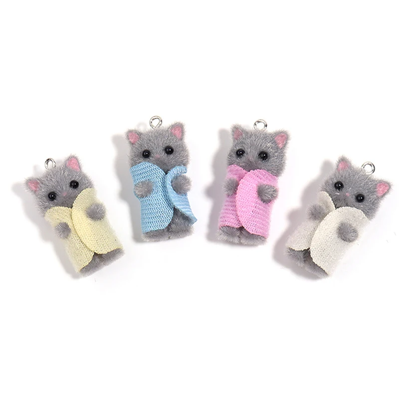 Kawaii 3d Flock ing Katze Charme niedlichen Cartoon Katze Ornament Ohrring Schlüssel bund Anhänger Zubehör DIY Handwerk Schmuck machen