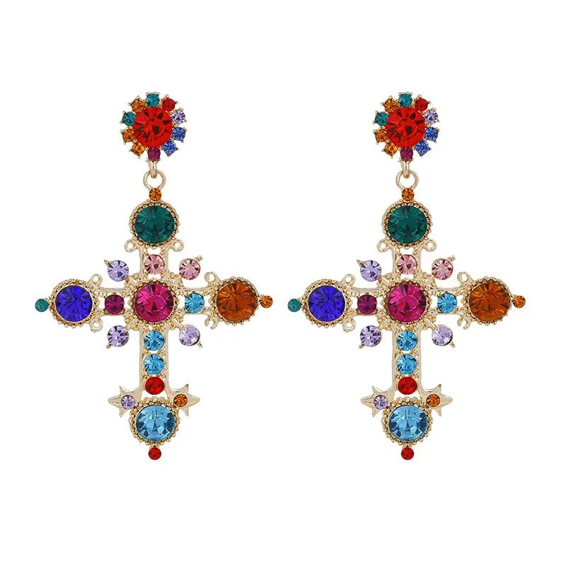 Modische, extravagante Punk-Kreuz-Ohrstecker aus Legierung mit Diamanten und Kristallen für Damen, Großhandel