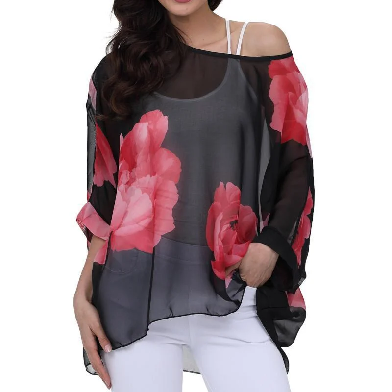 

Fashion Pavilion Plus Size Women's Bohemian Chiffon Shirt Seaside Vacation Sun Protection Clothing Bikini Cover-up