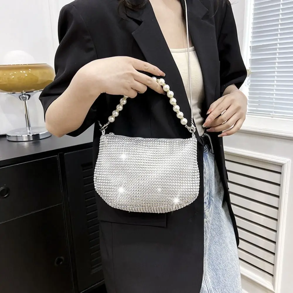 

French Shiny Evening Banquet Bag Chain Handbag Glitter Shoulder Bag Small Purse Mini Bucket Bag Women