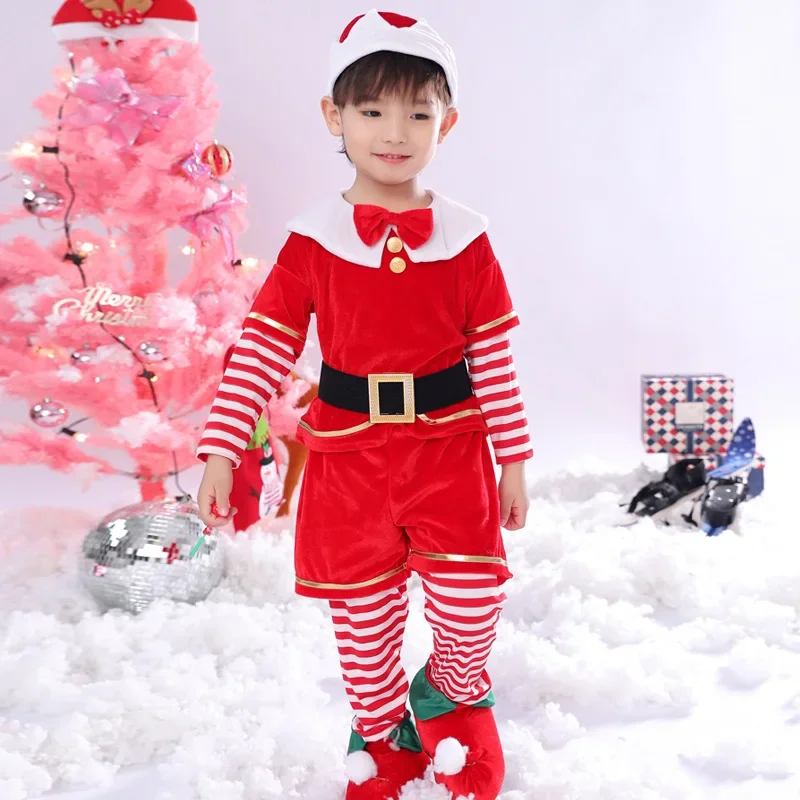 Costume de Noël pour filles et garçons, vêtements de cosplay du père Noël pour enfants, robe de fête du nouvel an, tenue de performance de Noël imbibée