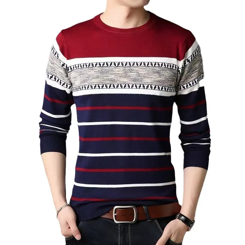 

Men's Knitted Sweater Casual Slim Fit round Ne Korean Sle Long Sve Polyester Fiber Versatile Base Layer Sweatirt