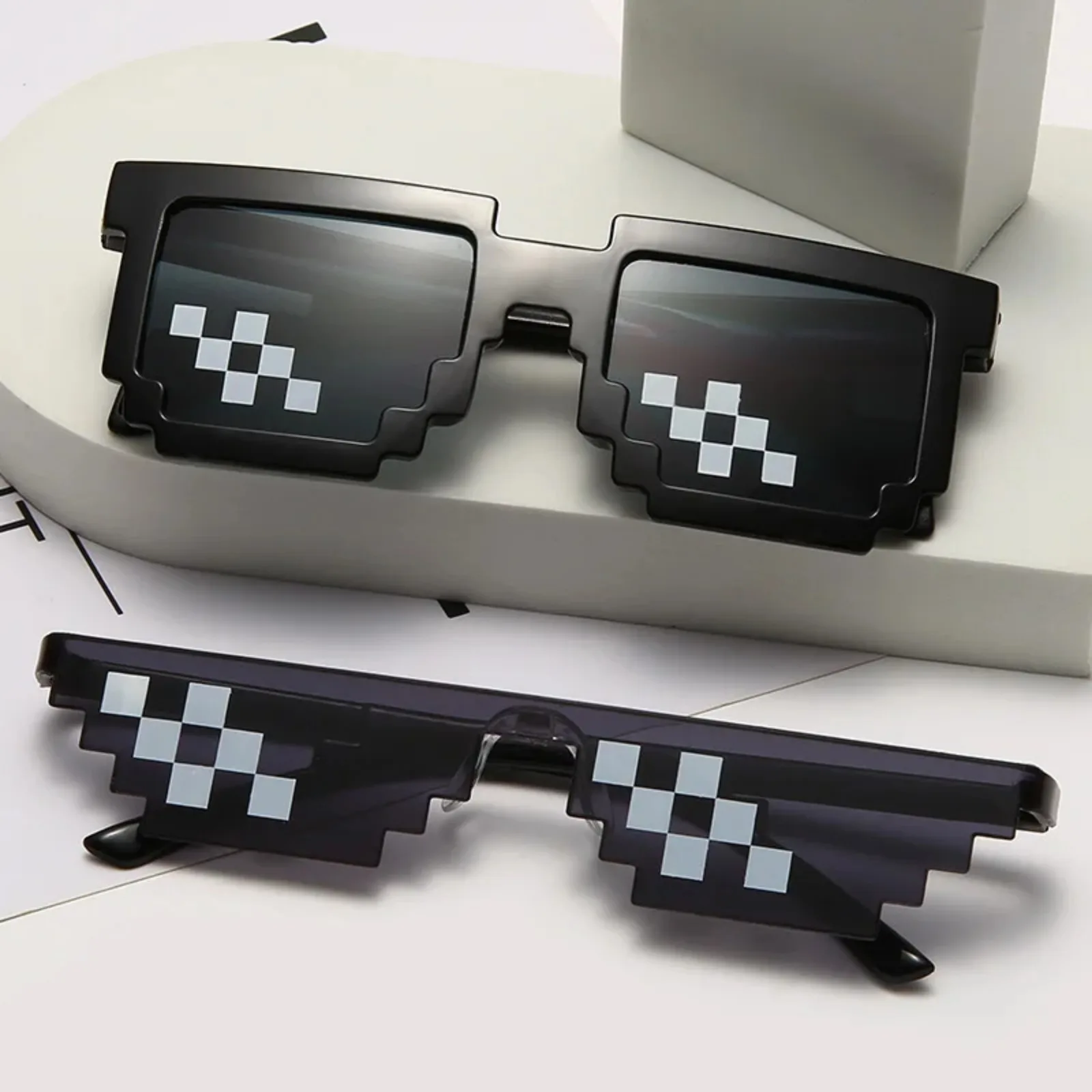 Mosaic Sunglasses for Mens Womens Pixel Black Retro Gamer Robot Sunglasses Cool Party Vintage Shades Eyewear