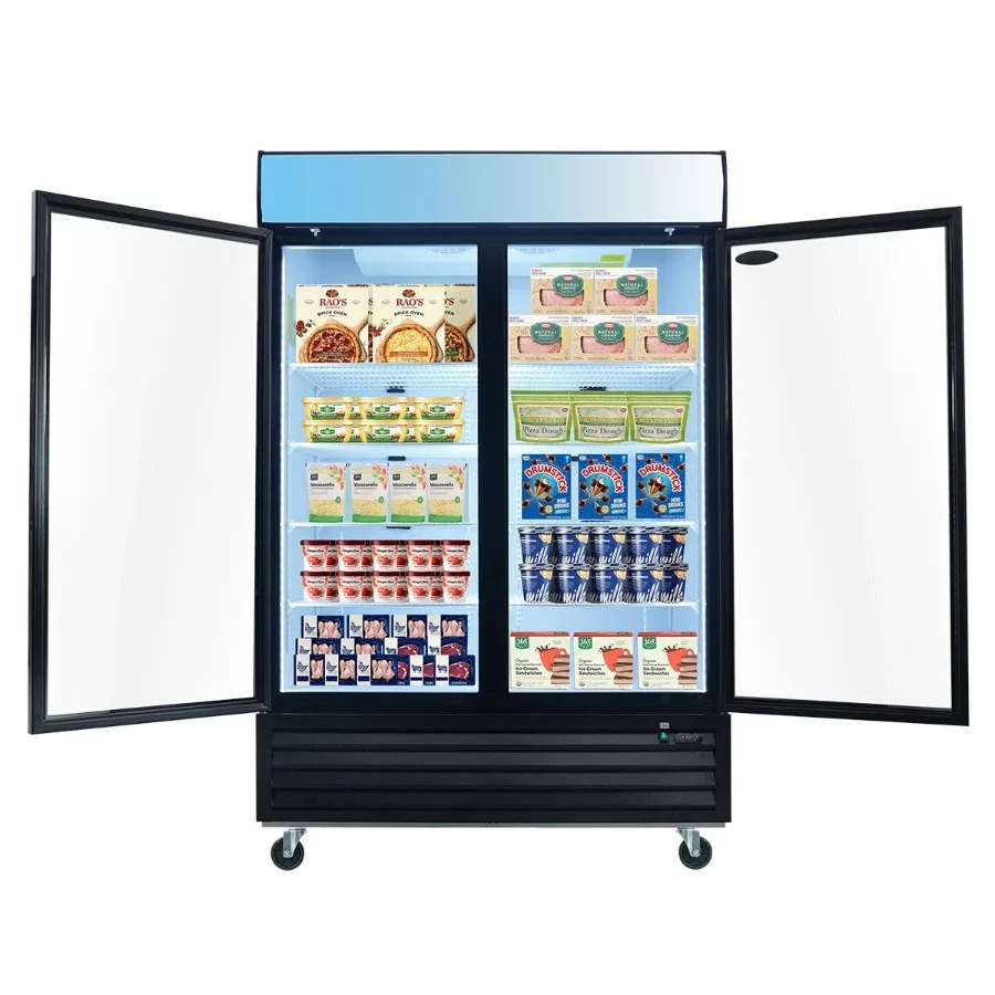 ORIKOOL กระจกประตูสินค้าตู้แช่แข็ง 44.7 Cu.ft Swing ประตู Commercial ReachIn จอแสดงผลตู้แช่แข็ง LED แผงด้านบนตรง Fr