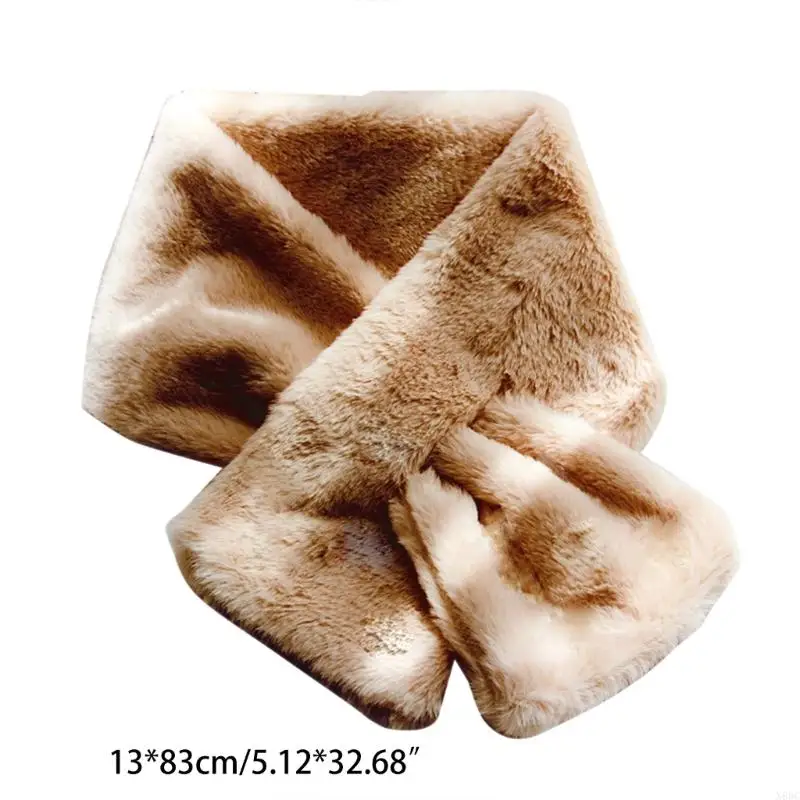 N80C Women Girls Winter Faux Fur Scarf for Cross Tie Band Furry Plush Cozy Warm Scarves Shawl Wrap Loophole Collar Neckerchie