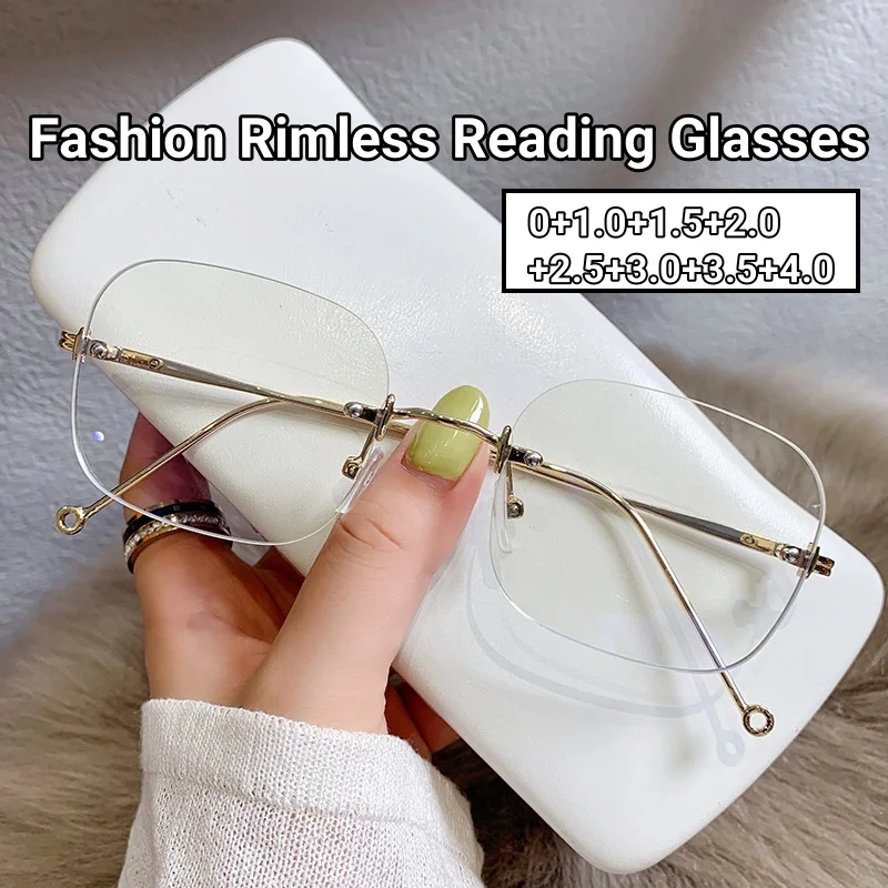 

Women's Trendy New Reading Glasses Unisex Vintage Frameless Far Sight Eyewear Men Ultralight Anti-blue Light Presbyopia