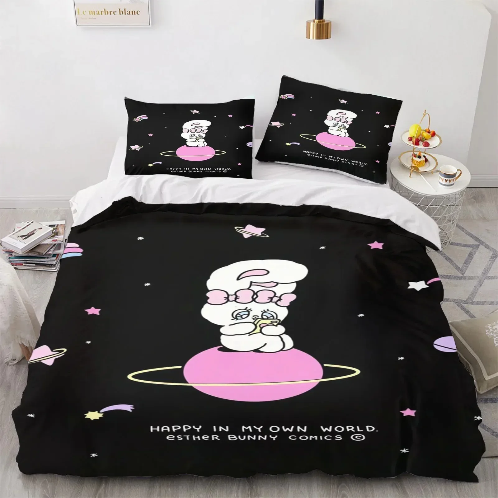 Ai Si Le Bunny 100% PolyesterAnime Printed Bedding Set Duvet Cover Queen Cotton Cute Printed Cartoon Quilt Cover