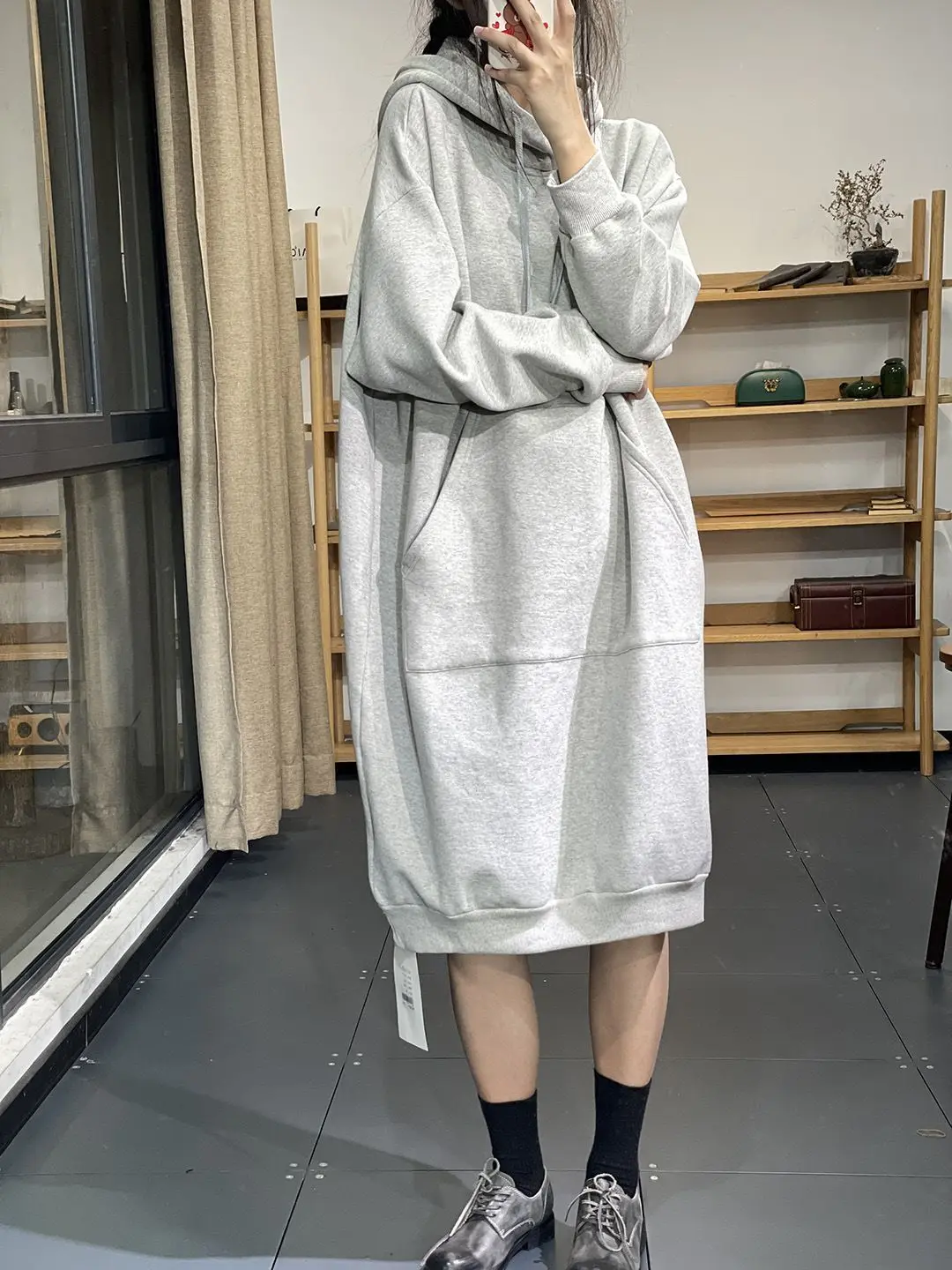 Plus Size 5XL 150KG Winter Fleece Dress Hooded Solid Color Warm Women Dress Long Sleeve Vintage Large Loose Vestidos