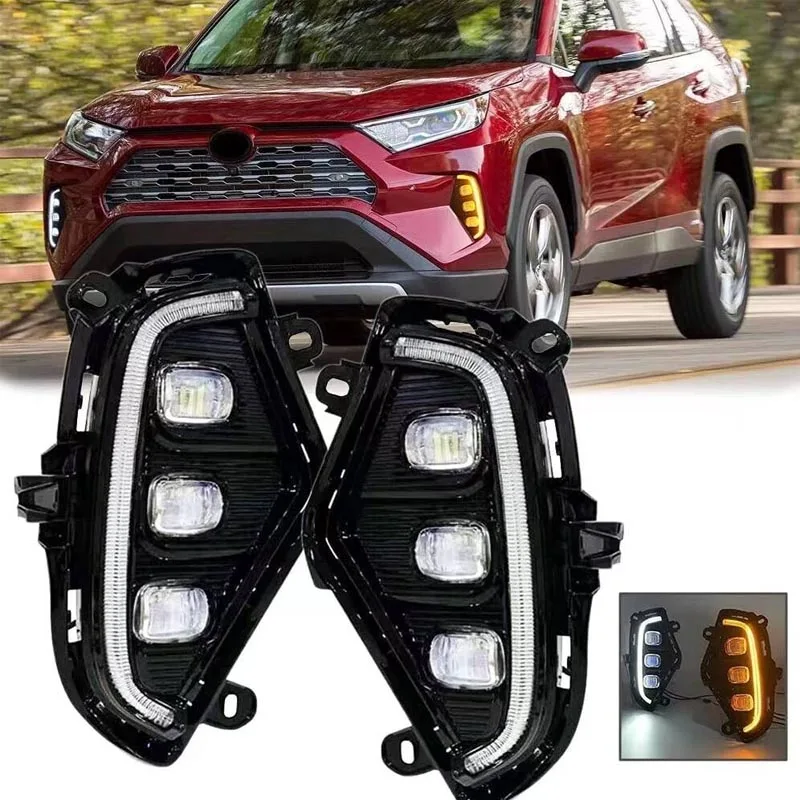 

For Toyota RAV 4 RAV4 2019-2020 LED DRL HEADLIGHT Waterproof Car DRL fog lamp With Yellow Turn Signal style foglights headlights