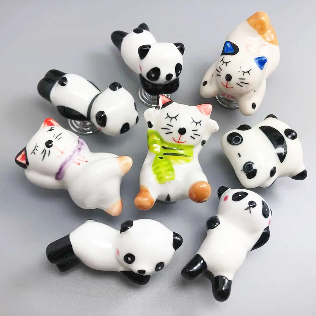 Lovely Cat Panda Bear Shape Cabinet Door Knobs, Kids room Drawer Dresser Knob Pulls Ceramic Furniture Handle