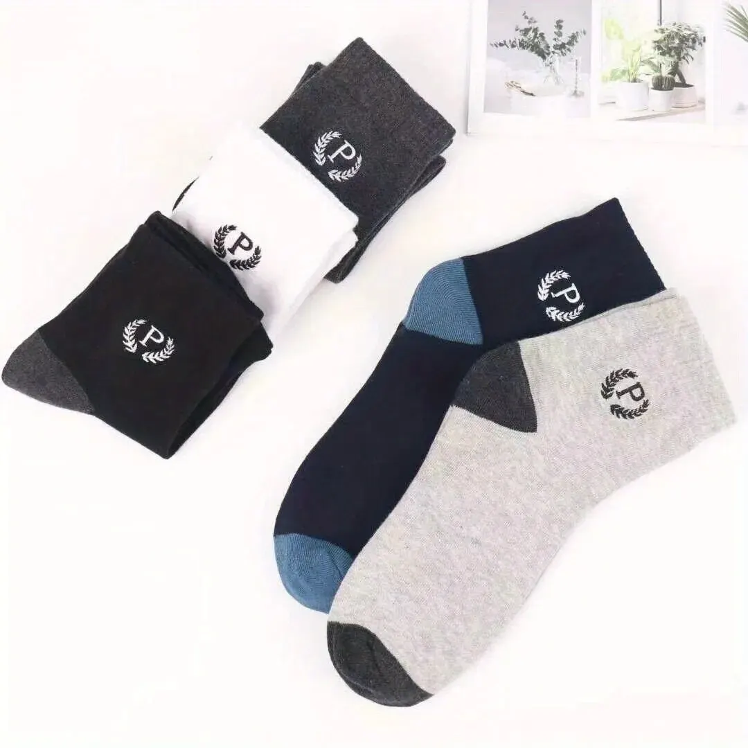 5 Pairs Of Men\'s Trendy Color Block Crew Socks, Breathable Comfy Casual Unisex Socks For Men\'s Outdoor Wearing All Seasons Wear