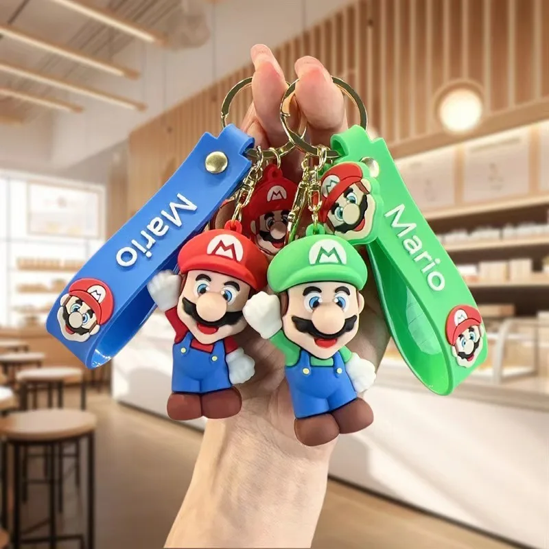 Portachiavi cartone animato Super Mario 3D Portachiavi con ciondolo per borsa per bambola Mario carina Portachiavi per auto Modello bambola Portachiavi con ciondolo per zaino in PVC