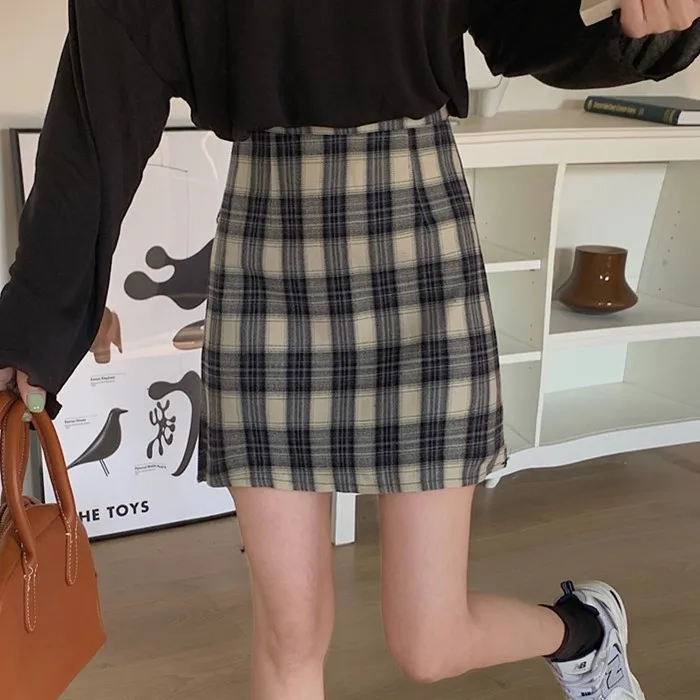 High Waist A-Line Skirt Autumn New Style Retro Slim Fit Woolen Wrap around Skirt Sweet Style Short Length Polyester Fiber