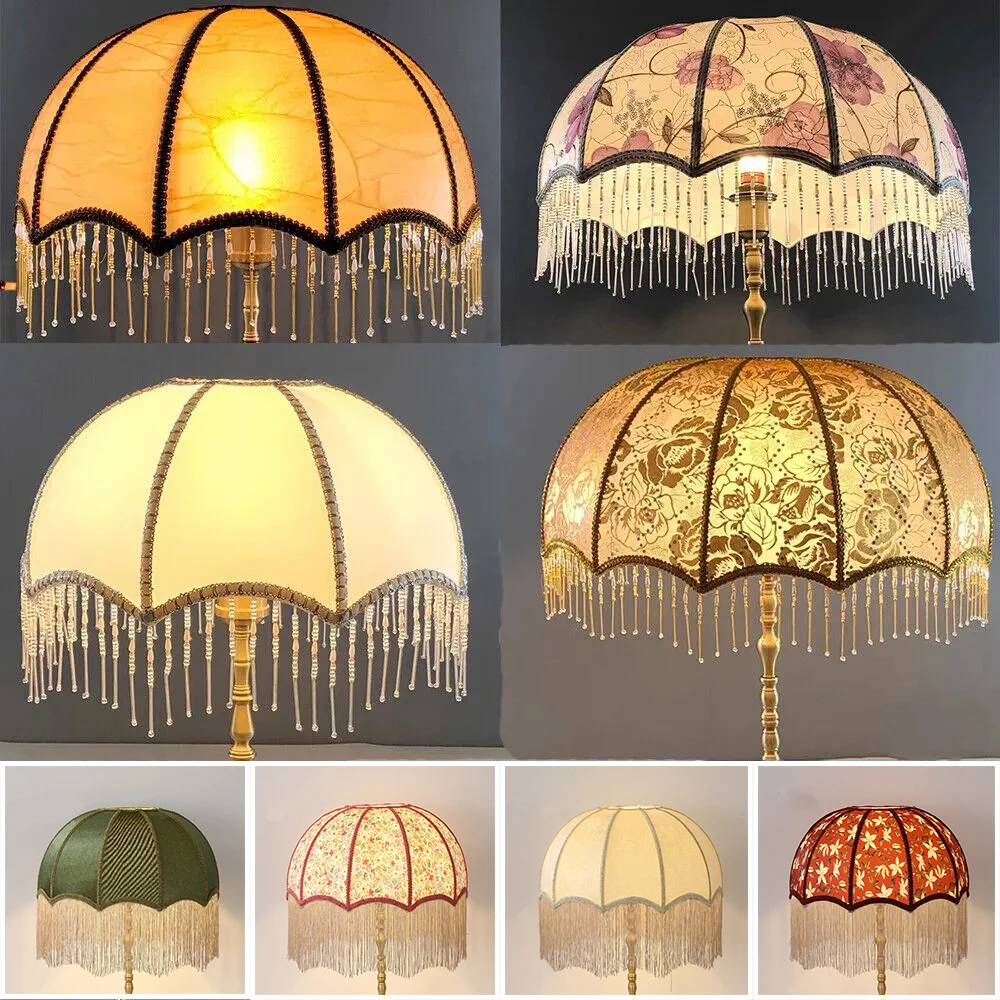 European Style Barrel Lamp Shades Cloth Bead Light Shade Vintage LampShades for Table Lamp Cover Pendant Living Room Home Decor