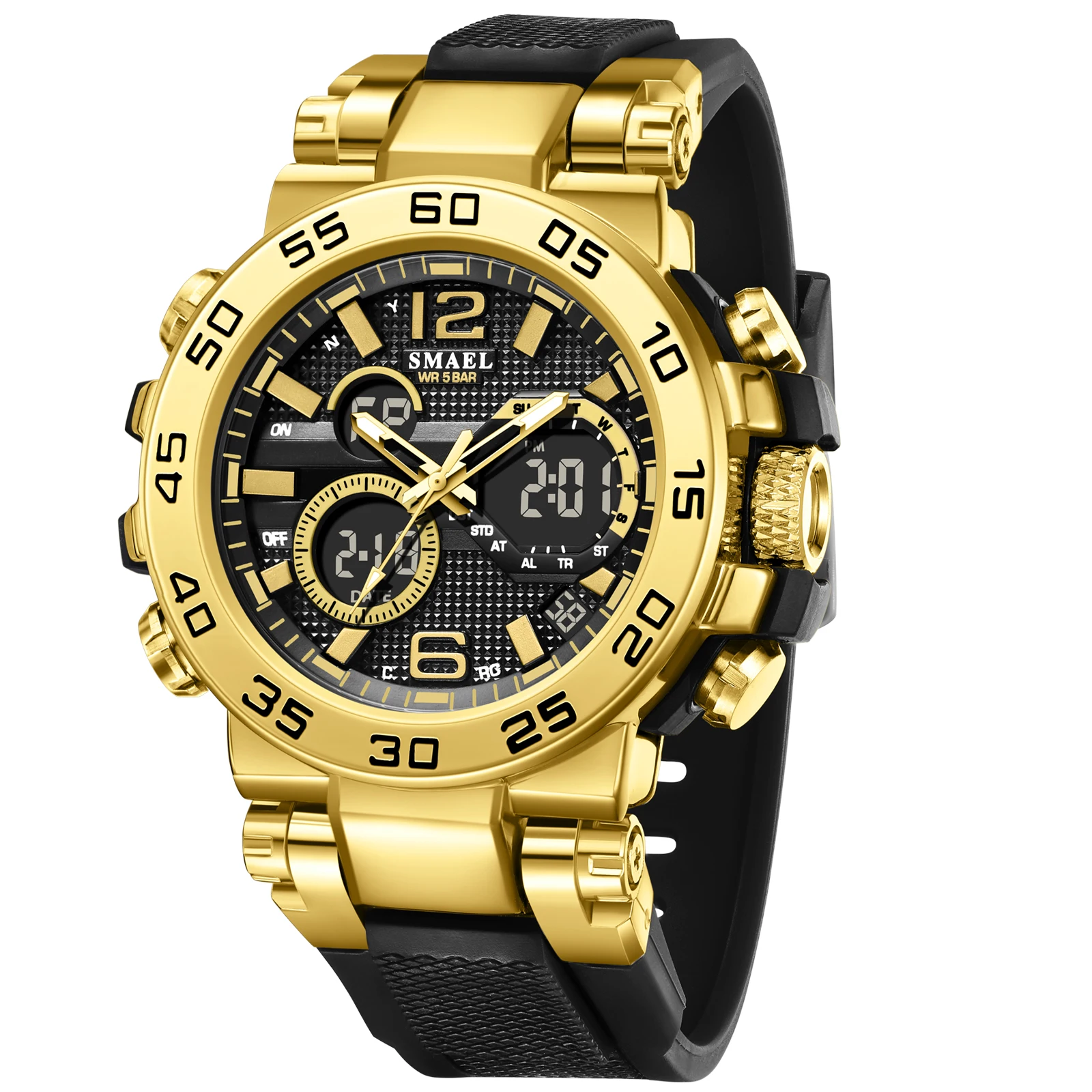 SMAEL  Digital Watches Sports Men LED Watches 50m Waterproof Men's Wristwatch Stopwatch 8106 Back Light Sport Watch Digital