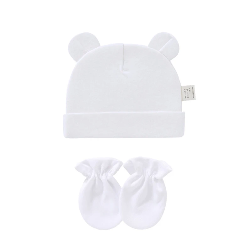 Newborn Birth Set Baby Hat+Gloves Soft Baby Nightcap With Ears Spring Summer Hat Gloves Kit Prevent Scratching Skin Infant Stuff