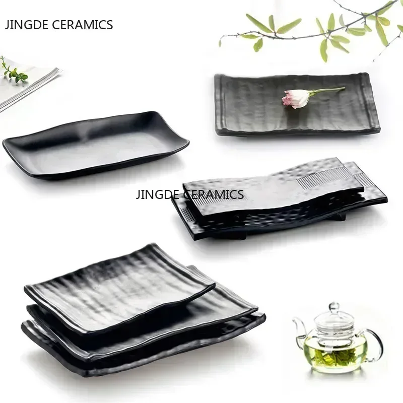 Black Scrub Striped Barbecue Meat Sushi Plate Melamine Kitchen Cutlery Korean Cuisine Saury Fruit Dessert Sushi Storage Plate