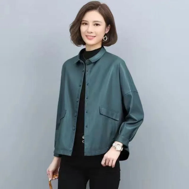 Luxury High Quality Leather Jacket Women Spring Autumn Leather Coat Windbreaker Vintage Pocket Outerwear Tops Clothing Trends