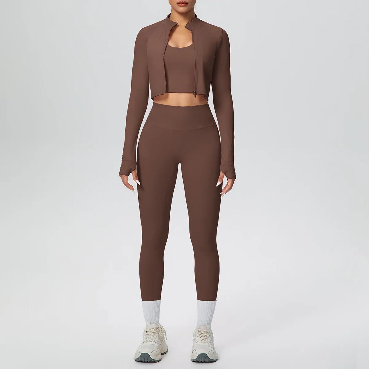 

Gym Workout 3-Piece Sports Suit Halter Vest+Long Sleeve Jacket+High Waist Tight Trousers Sports Running Fitness Women's Yoga Set